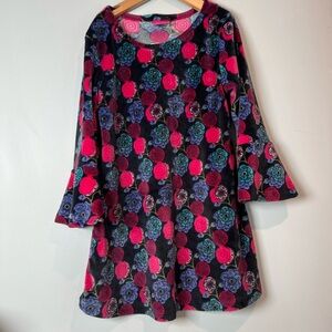 Aviva Girls Dress Bell Sleeves Floral AOP Velour 4/5 Y2K